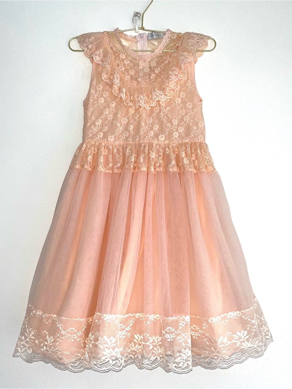Trish Scully Girls Peach Sleeveless Lace/Tulle Dress Ruffles Lined EUC SZE 8